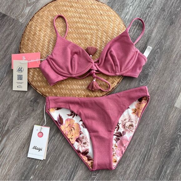 Nwt maaji salmonberry dainty underwire bikini set reversible women’s M /‎ S - Picture 2 of 8